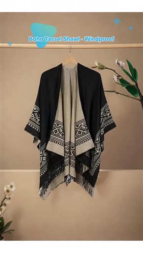 Elegant Boho-Chic Tassel Shawl - Thick, Soft & Windproof with Geometric Print | Perfect for Fall/Winter Outdoor Leisure#OOTD