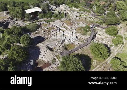 Aerial Drone View of Ancient Troy Archaeological Site in Canakkale Turkey UNESCO World Heritage Site Stock Video Footage - Alamy