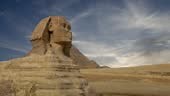 The Great Sphinx of Giza showing a side view of the head and face...