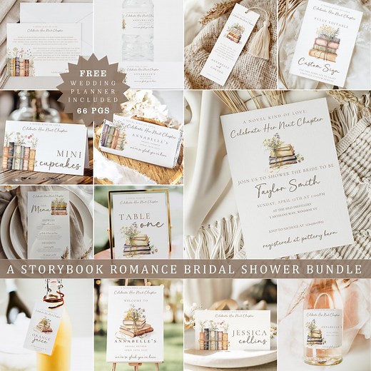 Storybook Bridal Shower Bundle, Book Themed Bridal Shower Editable Party Bundle, A New Chapter Begins Instant Download - Etsy