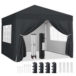 Abician 2 x 2m Pop Up Canopy Tent Outdoor Heavy-Duty Canopy Adjustable Canopy with 4 Sidewalls and Roller Bag Black