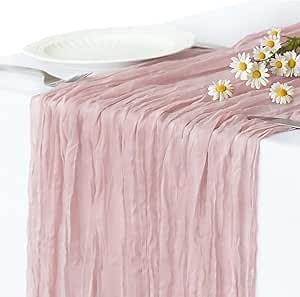 Pink Cheesecloth Table Runner, 10FT Dusty Pink Summer Boho Gauze Table Runner for Girl Baby in Bloom Baby Shower Bridal Shower Easter Party Table Centerpiece Decorations