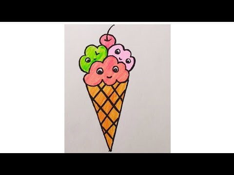 How to Draw a Cute Ice Cream Cone Step by Step | Easy drawing for Kids /Cute Ice Cream Drawing