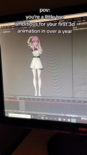 as the caption says, i haven't animated in over a YEAR, but I decided since there was a challenge to aninate the #irisout chainsawman dance in 3d, I HAD to try it. Currently animating in #blender using the gooengine's Amethyst model! #bnpr #blender3d #blenderanimation