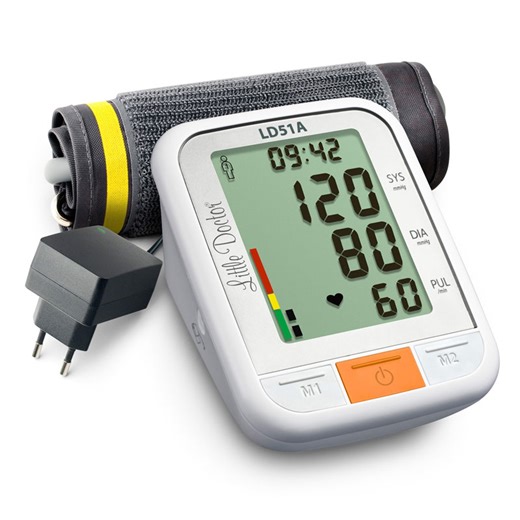 Little Doctor LD 51a Digital Arm Blutdruckmessgerät XXL Anzeige Arrhythmie-Erkennung Wer-Indikator Datum Uhrzeit Anzeige Netzadapter Inklusive Weiß Grau
