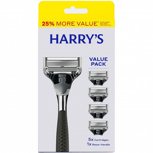 Harry's Winston Razor Handle for Men, Includes 5 Razor Blade Cartridges, Ink Chrome