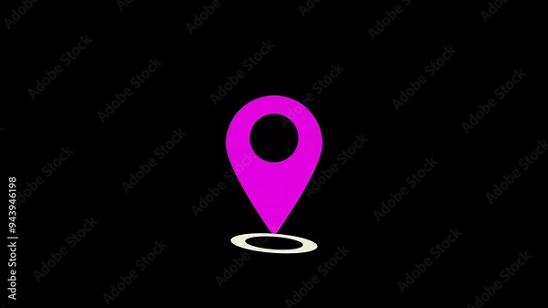 Animated location pin linear icon. Travel destination point. Map marker. Route direction. Location indicator on a black background. GPS location pointer motion animated icon. 4k