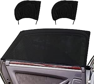 Mesh Side Car Window Sun Shades Stretch Car Window Screens 2 Pack for Baby/Camping Heat Block UV Protection, Back Window Covers for Car, Truck, SUV, Van