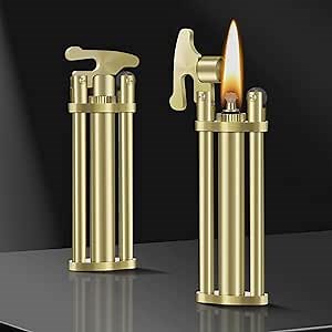 Slim Vintage Trench Lighter, Kerosene Fluid Refillable Lighter, Retro Copper Lighters, Cool Soft Flame Lighters with Flint Wheel Ignition, Fancy Gift for Men (Without Fuel)