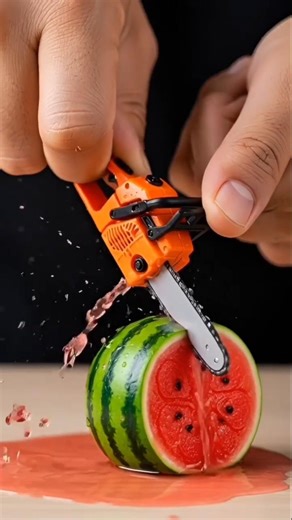 Mini Chainsaw vs Juicy Watermelon – Perfect Center Cut 🍉🔪