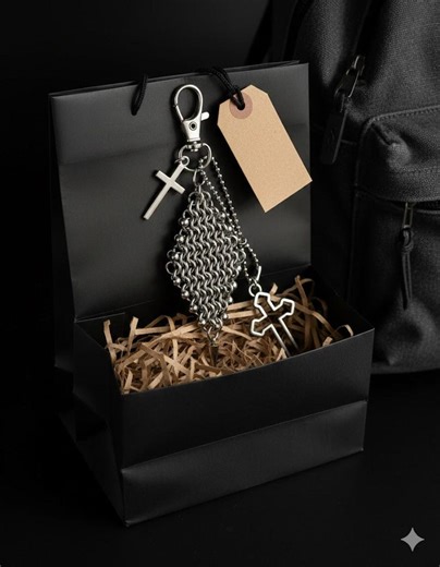Gothic Chainmail Keychain – Spiked Mesh Cross Charm, Handmade Dark EDC - Etsy