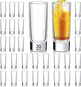 Skylety Tall Shot Glasses Bulk Clear 2 oz Shot Glasses with Base Tall Glasses Cups Set for Whiskey Tequila Vodka Espressos Spirits Liquors(30 Pcs)