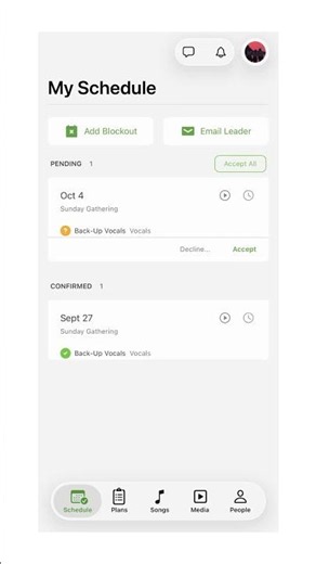 How to Accept a Schedule on Planning Center Services