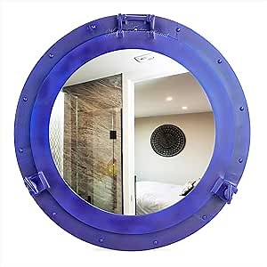 Nagina International Nautical Porthole Aluminium Blue Color | Maritime Wall Decor (20 Inches, Mirror)