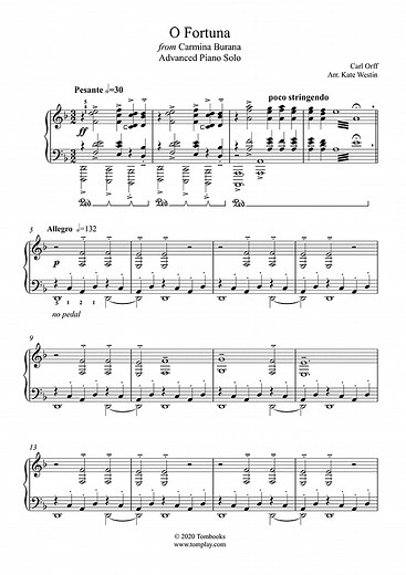 Carmina Burana - O Fortuna (Advanced Level, Solo Piano) (Orff) - Piano Sheet Music
