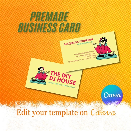 DJ Business Card Template | Turntable Design, Canva Editable (instant Download) - Etsy