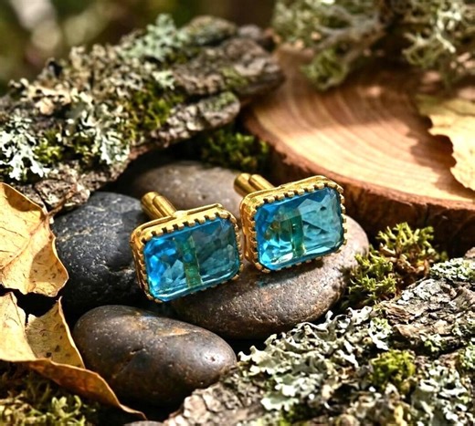 925 Sterling Silver Sky Blue Gemstone Cufflinks, Rectangular Faceted Formal Jewelry - Etsy