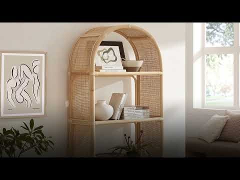 Celeste 67 Inch Tall Arched Natural Rattan Bookshelf