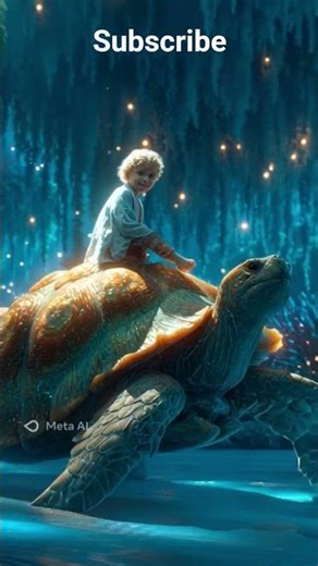 Boy Sitting on Flying Turtle #ai #aivideo #aishorts #boy #turtle #disney #animationworld #babyanimal