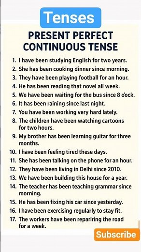 Present Perfect Continuous Tense Examples #english #tenses
