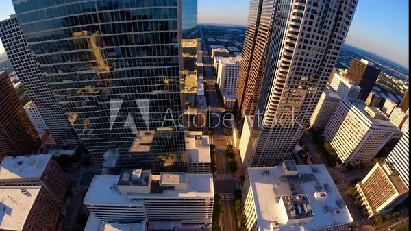 Houston – Downtown High-Rises with Grid Layout and Reflective Glass Towers