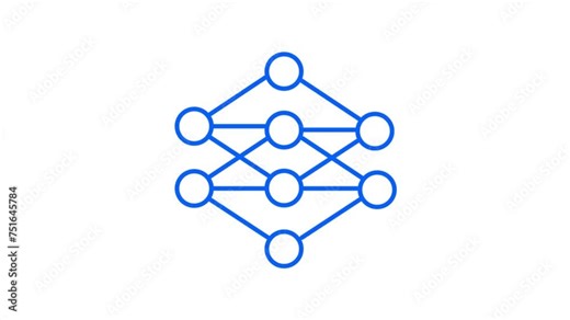Animated network icon. Artificial neural network line animation. Interconnected nodes, symbolizing system.
