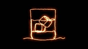 Whiskey-Glas mit Eiswürfeln, Selbstzeichnende Animation eine durchgehende Linie zeichnen, Logo, Flammenglut, Energie, Feuer