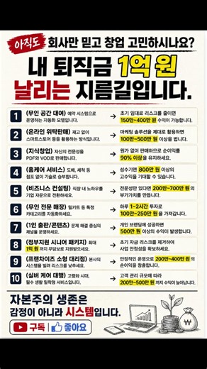 [은퇴 후 창업] 1인 소자본 창업 키워드 TOP 10, 지금 당장 시작하세요 🚀 #노후준비 #퇴직후첫사업