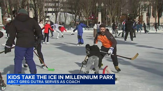 Chicago ice rink: Inner city-youth take the ice at Millennium Park, ABC7's Greg Dutra serves as hockey coach