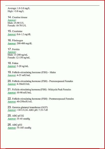 Nccpa Normal Laboratory Values Latest Actual Questions And A video