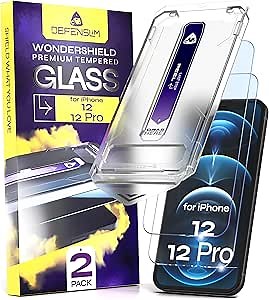 Defenslim for iPhone 12 & 12 PRO Screen Protector (2Pack), Easy Auto-Dust & Align Install Kit, 6.1" Tempered Glass, 9H Hardness, Ultra HD Clear, Case Friendly, WonderShield