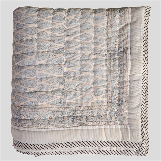 Floral Block Print Cotton Quilt: Reversible Indian Bedspread - Etsy