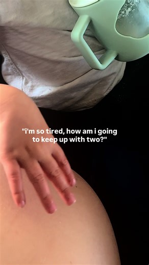If you're an exhausted, soon to be mom of 2.. it's true when they say pregnancy tired is harder than newborn tired. Being a mom of 2 is a skill that just needs building! Like anything else, you won't be a pro over night but everyday it'll get easier. I promise ✨ #thirdtrimester #momof2 #postpartum #toddlermom