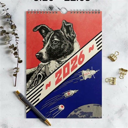 2026 Soviet space Calendar – Retro Sci-Fi Wall Calendar with Vintage USSR Space Art