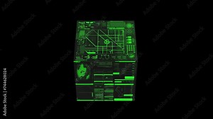 Cube with futuristic maps, schemes and diagrams of the future. 3D animation. Stock Video