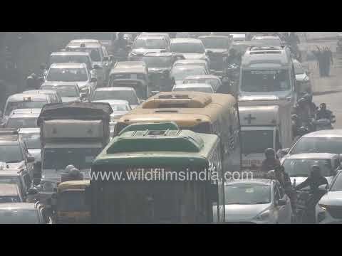 Massive traffic congestion dominates the stretch near Green Park in New Delhi