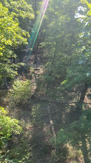 Zip lining down the Ozark mountains in Arkansas.