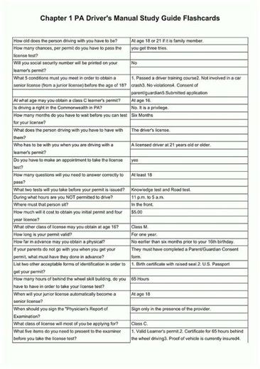 Chapter 1 PA Driver's Manual Study Guide Flashcard video