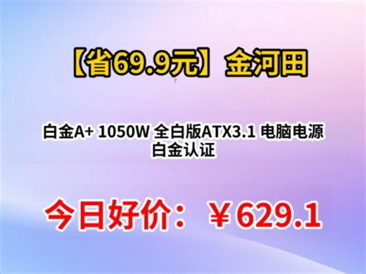 金河田（Golden field）白金A+ 1050W 全白版ATX3.1 电脑电源 白金认证