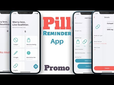 Reminder App - Pill Reminder - Medicine Reminder - Alert App - Flutter UI - Promo Video