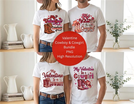Cowboy Cowgirl Valentine PNG Bundle | Western Couples Design - Etsy