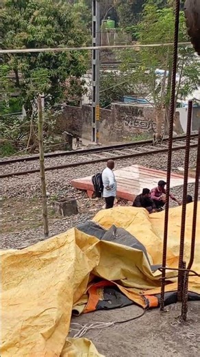 The monkey crossing the line with his child as the train approach🐒 #monkey #monkeybaby #shorts