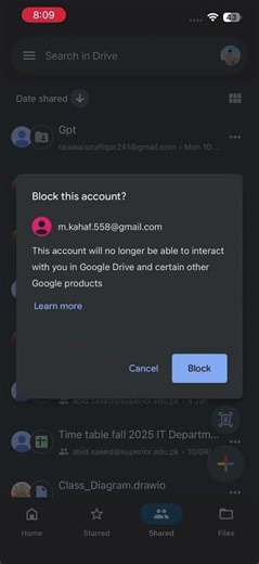 How to block a user from shared on google drive #google