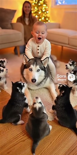 Baby Howls on Mama Husky’s Back and 7 Puppies Howl Back 😂🐾 | creatively crafted