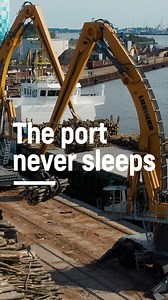 2.6K views · 105 reactions | The port never sleeps! ⚓️ Our port material handling machines ensure that everything keeps moving in the terminal. Precise, powerful, and reliable, they handle the necessary material quickly and efficiently - around the clock. From land to water, across the oceans, out into the world.  #liebherr #liebherrfans #materialhandling #portequipment #porthandling | Liebherr Maritime Cranes | Facebook