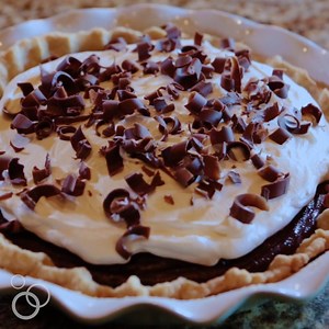 Totally perfect and decadent, homemade CHOCOLATE CREAM PIE Print the complete recipe here: https://www.recipegirl.com/chocolate-cream-pie/ | RecipeGirl