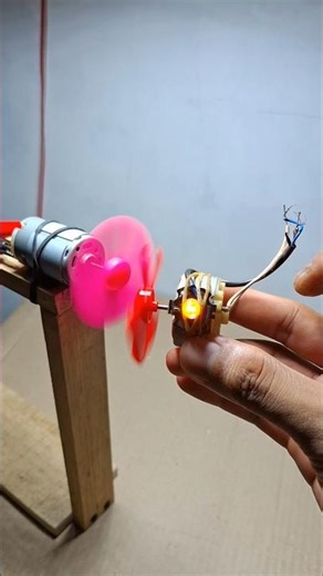 experiment to light an LED using DC motor wind power #dcmotor