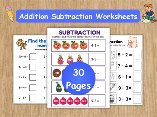 Addition Subtraction Math Worksheets, Printable Kids Workbook, Kindergarten Homeschool Preschool Curriculum - Etsy