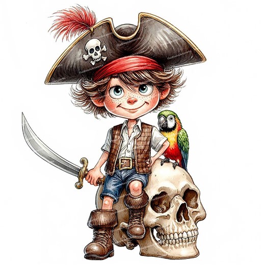 12 Pirate Boy Clipart, Whimsical Pirate, Cute Pirate With Parrot, Watercolor Pirate, High Quality Jpgs for Junk Journals and Card Making - Etsy Canada