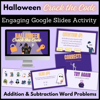 Halloween Crack the Code 3 Digit Addition Subtraction Word Problems Digital Game